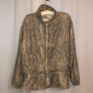 Vintage M Ivory Tan Gray Silk Python Print Windbreaker Jacket